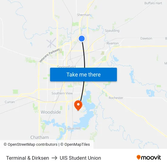 Terminal & Dirksen to UIS Student Union map