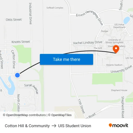 Cotton Hill & Community to UIS Student Union map
