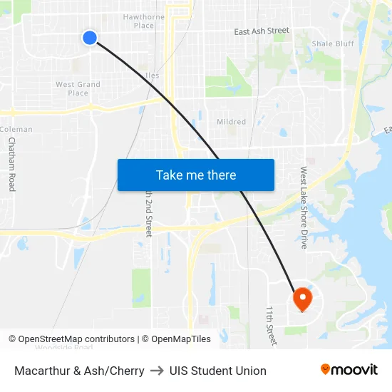 Macarthur & Ash/Cherry to UIS Student Union map