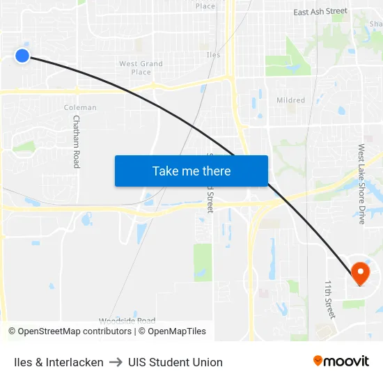 Iles & Interlacken to UIS Student Union map