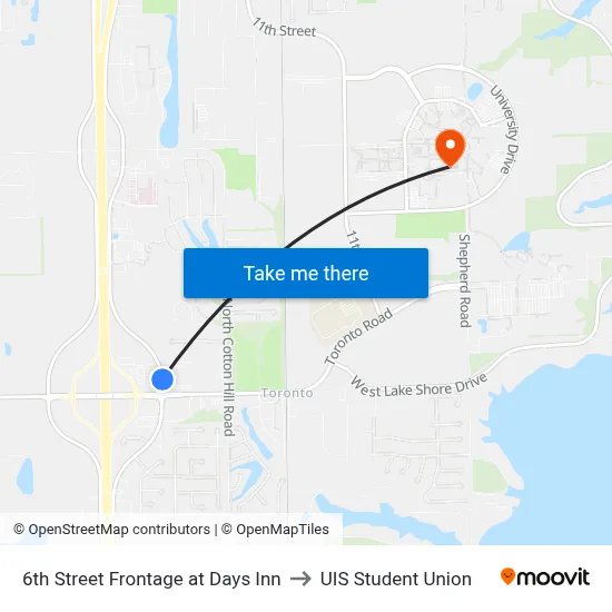 6th Street Frontage at Days Inn to UIS Student Union map