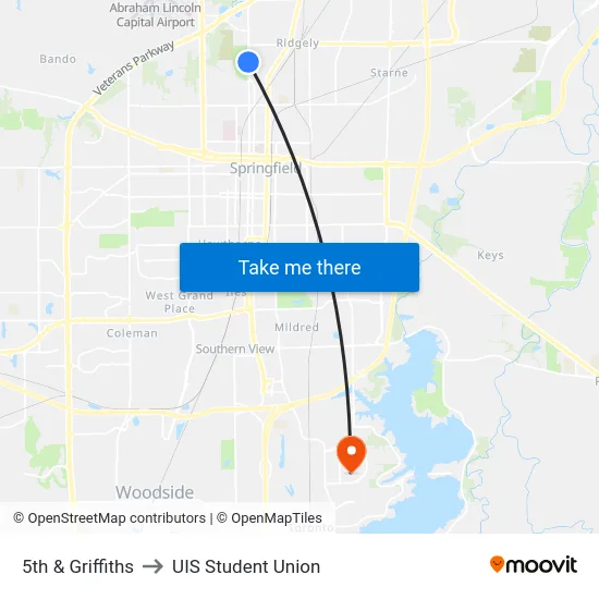 5th & Griffiths to UIS Student Union map