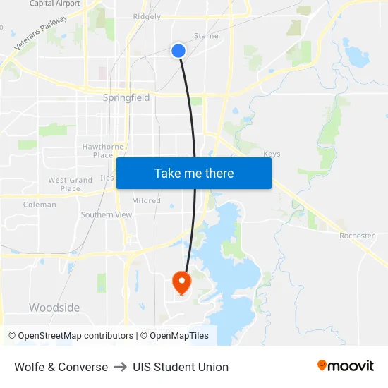 Wolfe & Converse to UIS Student Union map
