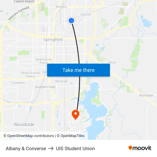 Albany & Converse to UIS Student Union map