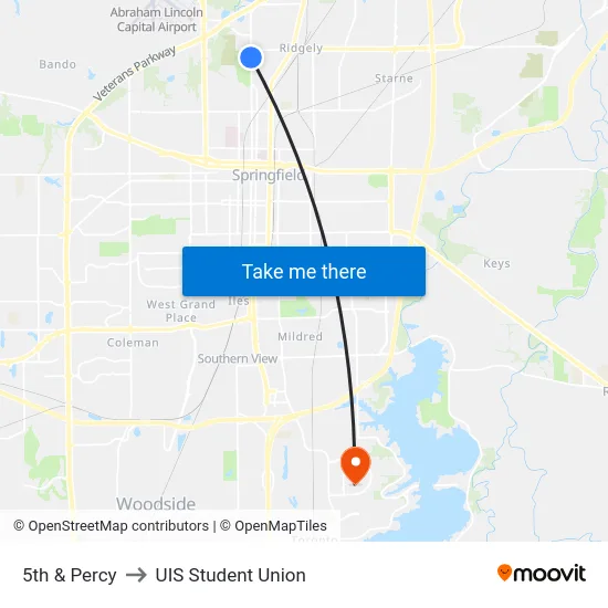 5th & Percy to UIS Student Union map