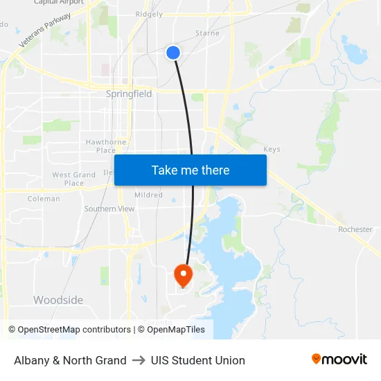 Albany & North Grand to UIS Student Union map