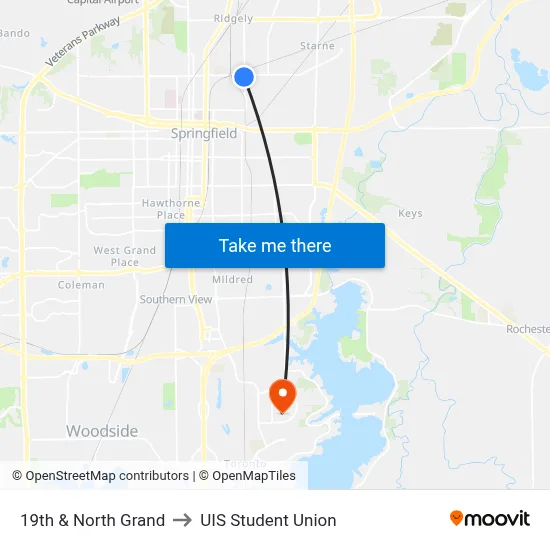 19th & North Grand to UIS Student Union map