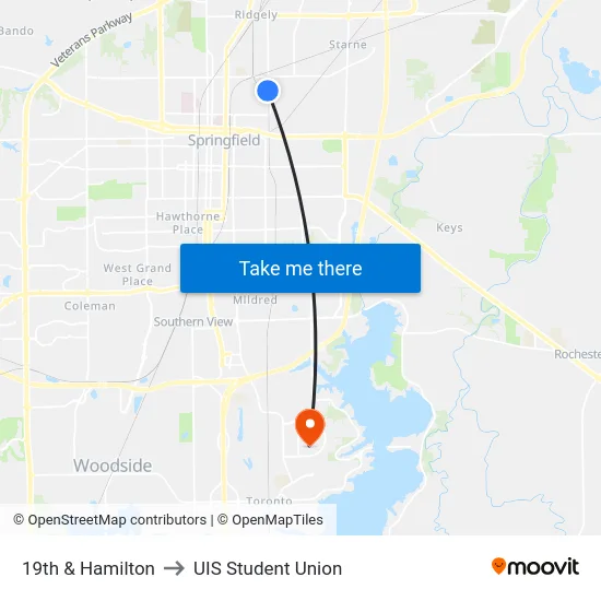 19th & Hamilton to UIS Student Union map