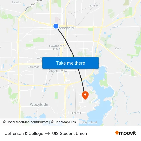 Jefferson & College to UIS Student Union map