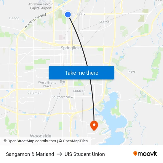 Sangamon & Marland to UIS Student Union map