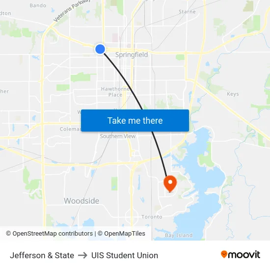 Jefferson & State to UIS Student Union map
