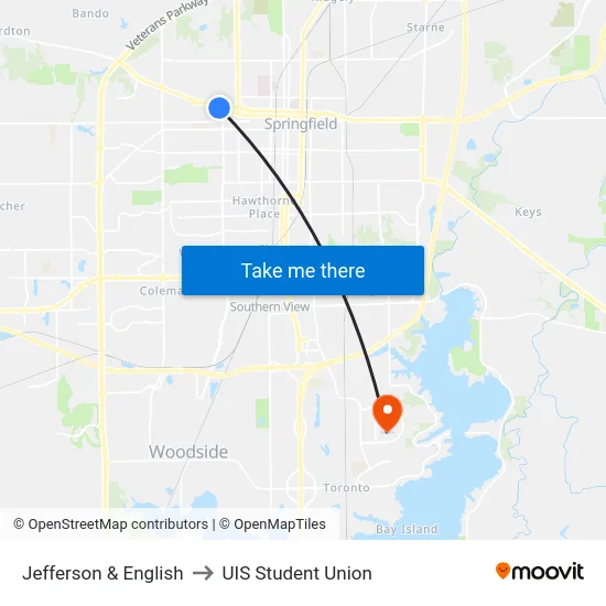 Jefferson & English to UIS Student Union map