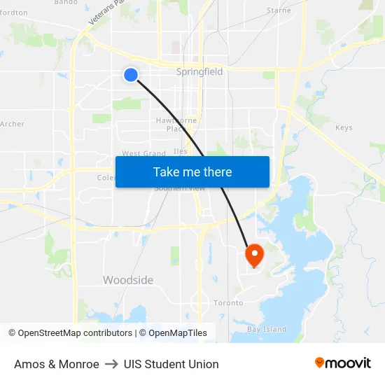 Amos & Monroe to UIS Student Union map