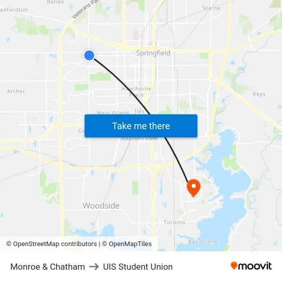 Monroe & Chatham to UIS Student Union map