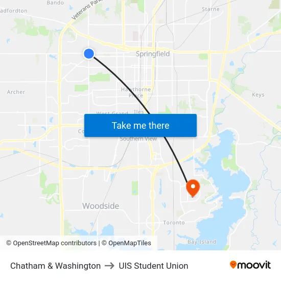 Chatham & Washington to UIS Student Union map