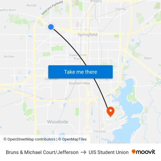 Bruns & Michael Court/Jefferson to UIS Student Union map