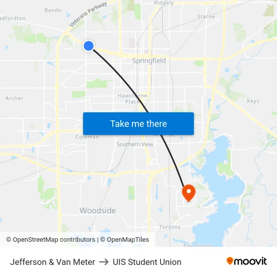 Jefferson & Van Meter to UIS Student Union map