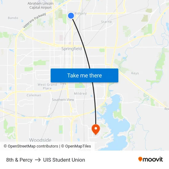 8th & Percy to UIS Student Union map