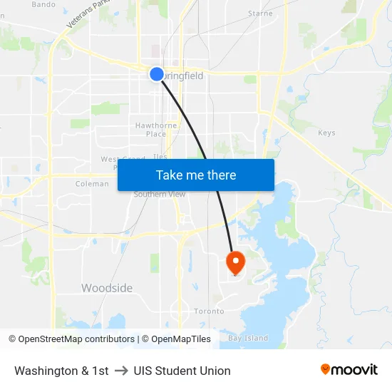 Washington & 1st to UIS Student Union map