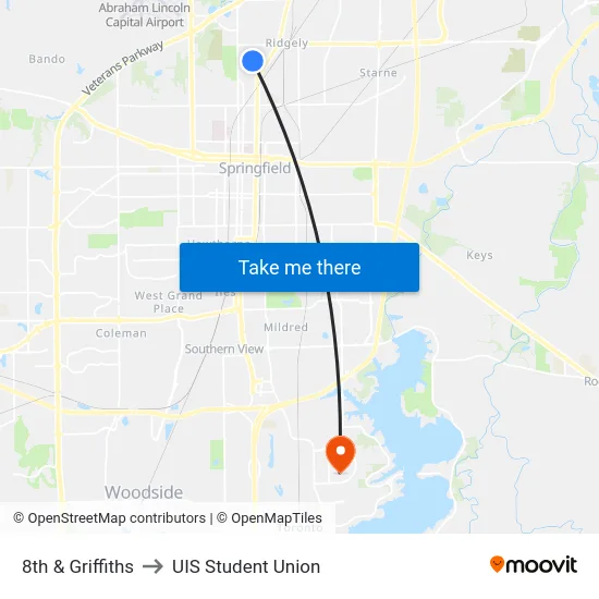 8th & Griffiths to UIS Student Union map
