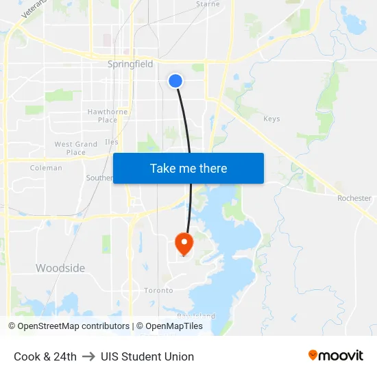Cook & 24th to UIS Student Union map