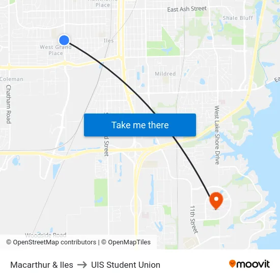 Macarthur & Iles to UIS Student Union map