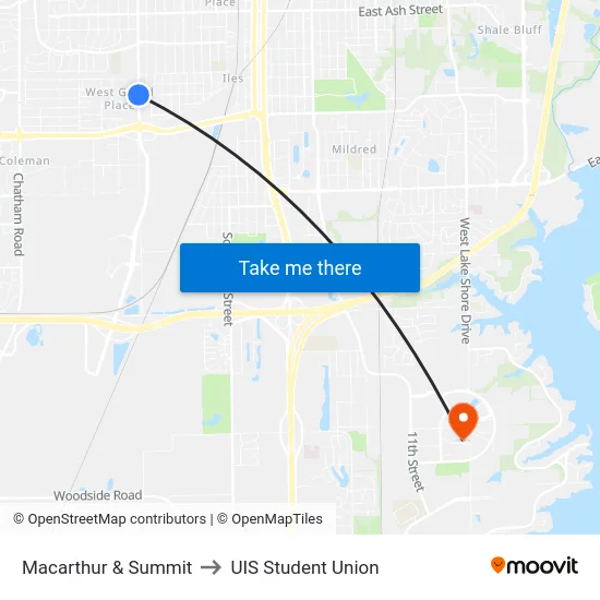 Macarthur & Summit to UIS Student Union map
