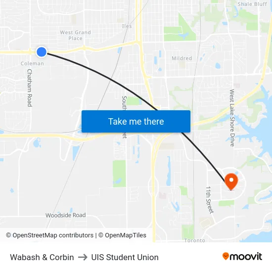 Wabash & Corbin to UIS Student Union map