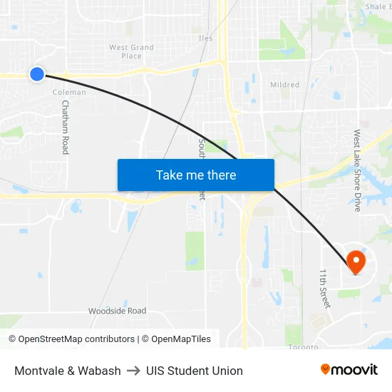 Montvale & Wabash to UIS Student Union map