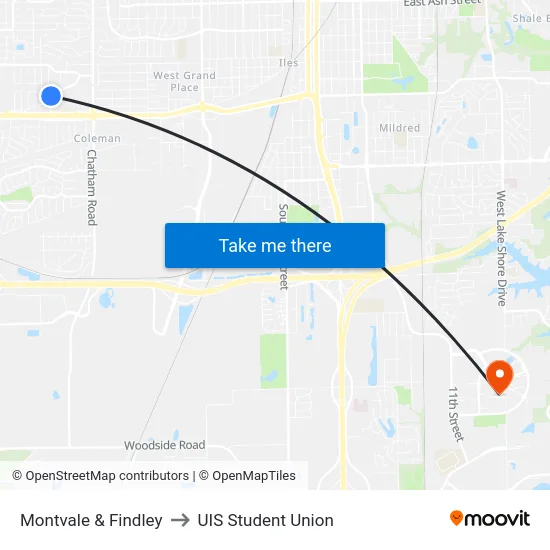 Montvale & Findley to UIS Student Union map
