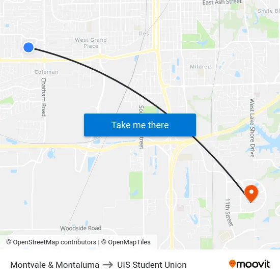 Montvale & Montaluma to UIS Student Union map