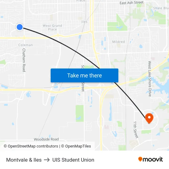 Montvale & Iles to UIS Student Union map