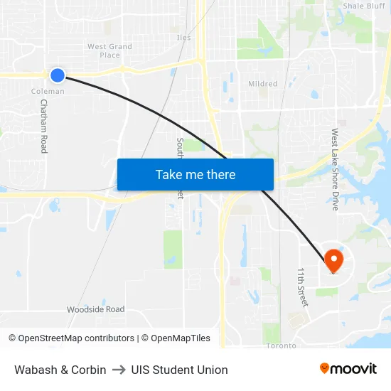 Wabash & Corbin to UIS Student Union map