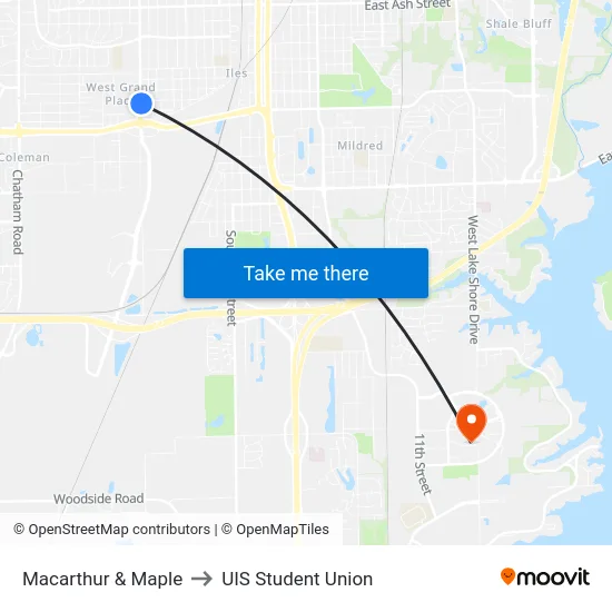 Macarthur & Maple to UIS Student Union map
