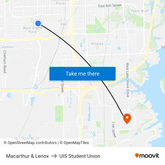 Macarthur & Lenox to UIS Student Union map