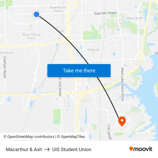 Macarthur & Ash to UIS Student Union map