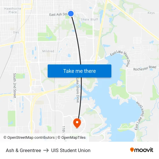 Ash & Greentree to UIS Student Union map