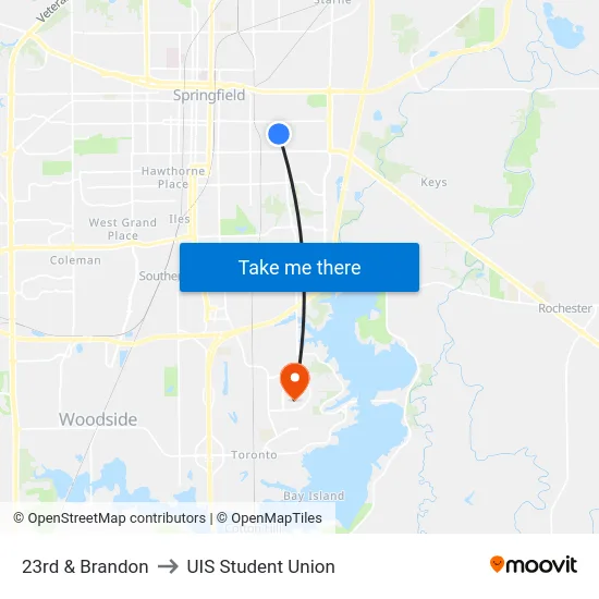 23rd & Brandon to UIS Student Union map