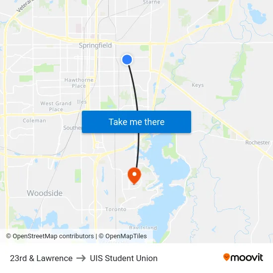 23rd & Lawrence to UIS Student Union map