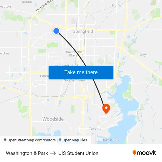 Washington & Park to UIS Student Union map