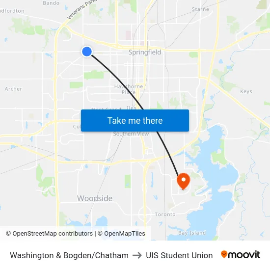 Washington & Bogden/Chatham to UIS Student Union map