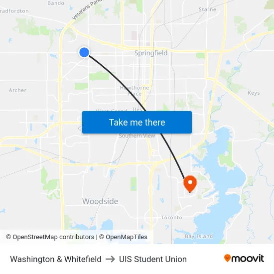 Washington & Whitefield to UIS Student Union map