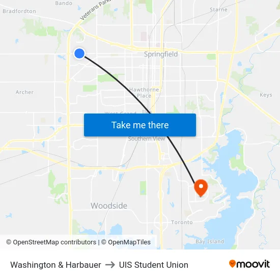 Washington & Harbauer to UIS Student Union map