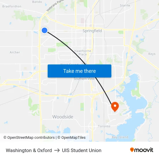 Washington & Oxford to UIS Student Union map