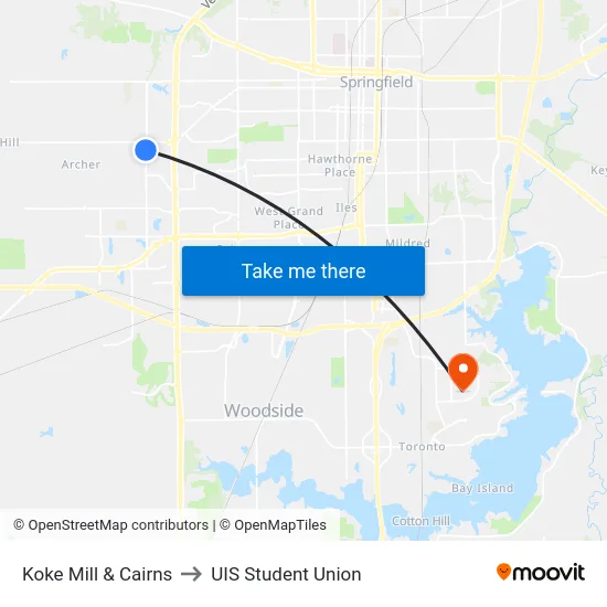 Koke Mill & Cairns to UIS Student Union map