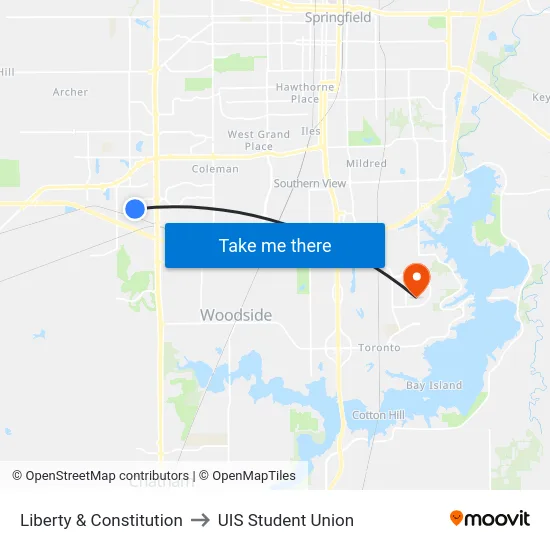 Liberty & Constitution to UIS Student Union map
