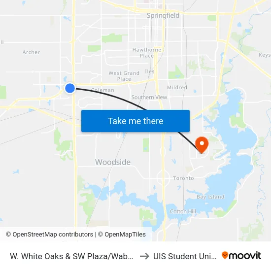 W. White Oaks & SW Plaza/Wabash to UIS Student Union map