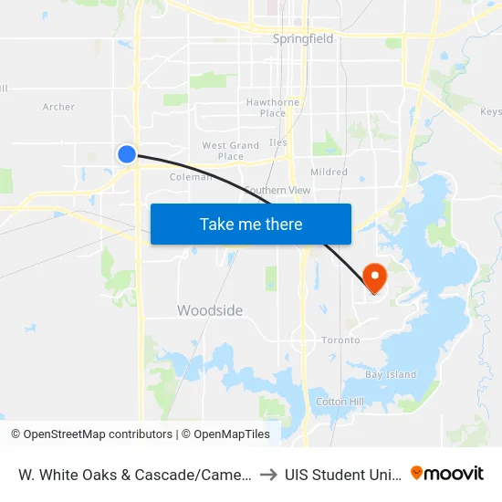 W. White Oaks & Cascade/Cameron to UIS Student Union map