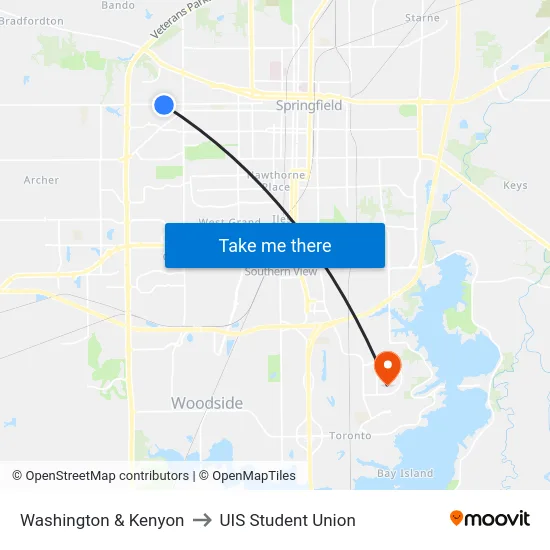 Washington & Kenyon to UIS Student Union map