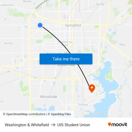 Washington & Whitefield to UIS Student Union map